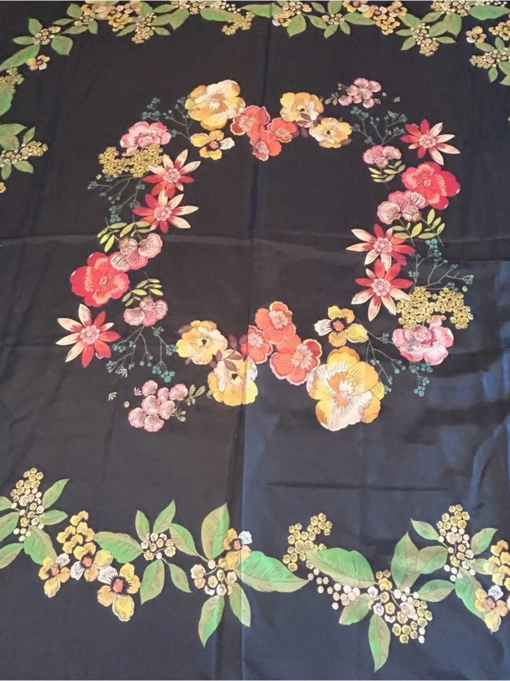 NWT JOHNNY WAS Emma Scarf Floral Silk Scarf Black Yellow & Multicolor 44” Square